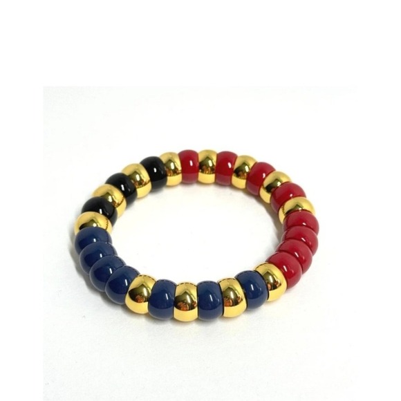 Tuckernuck Jewelry - Tuckernuck Claret Beaded Bradley Bracelet Nautical Gold Tone Stretch